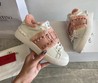 Женские зимние кеды Valentino белые с розовым кожаные