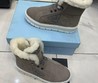 Женские зимние ботинки Prada на меху серые замшевые