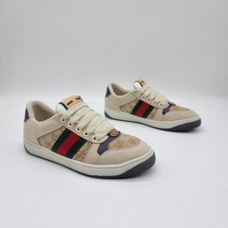 Кеды женские Gucci с орнаментом GG бежевые комбинированные