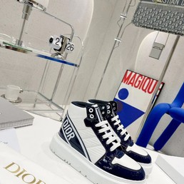 Женские высокие кеды Christian Dior белые с синим лакированные