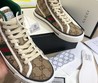 Женские высокие кеды Gucci бежевые с орнаментом GG