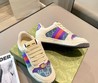Женские комбинированные кеды Gucci с орнаментом GG бежевые с фиолетовым
