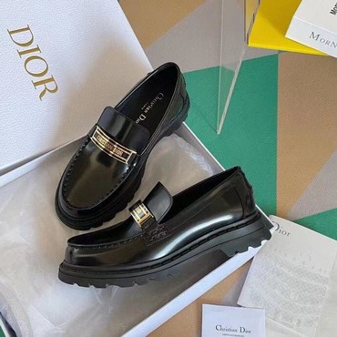 Женские лоферы Christian Dior Code черные кожаные