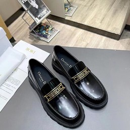 Женские лоферы Christian Dior Code черные кожаные