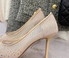 Женские туфли Jimmy Choo бежевые со стразами текстильные