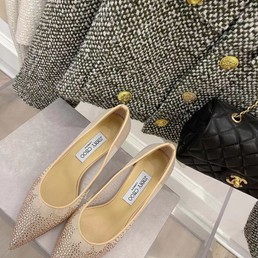 Женские туфли Jimmy Choo бежевые со стразами текстильные