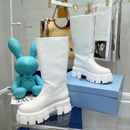 Женские ботинки Prada 2022-2023 белые кожаные