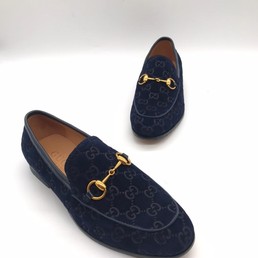 Мужские лоферы Gucci 2022-2023 синие с орнаментом GG