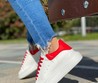 Кроссовки женские кожаные Alexander McQueen белые с красными шнурками