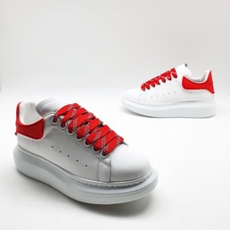 Кроссовки женские кожаные Alexander McQueen белые с красными шнурками