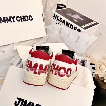 Женские кожаные кроссовки Jimmy Choo белые с красным
