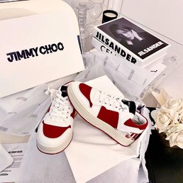 Женские кожаные кроссовки Jimmy Choo белые с красным