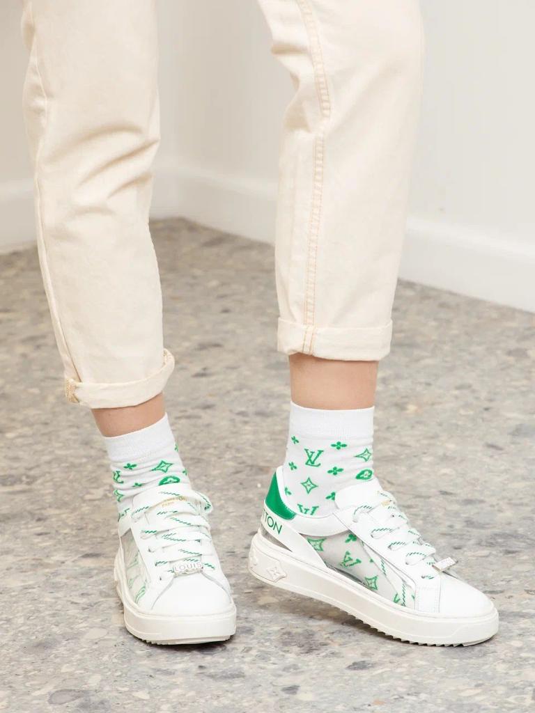 Женские кеды Louis Vuitton TIME OUT белые с зеленым