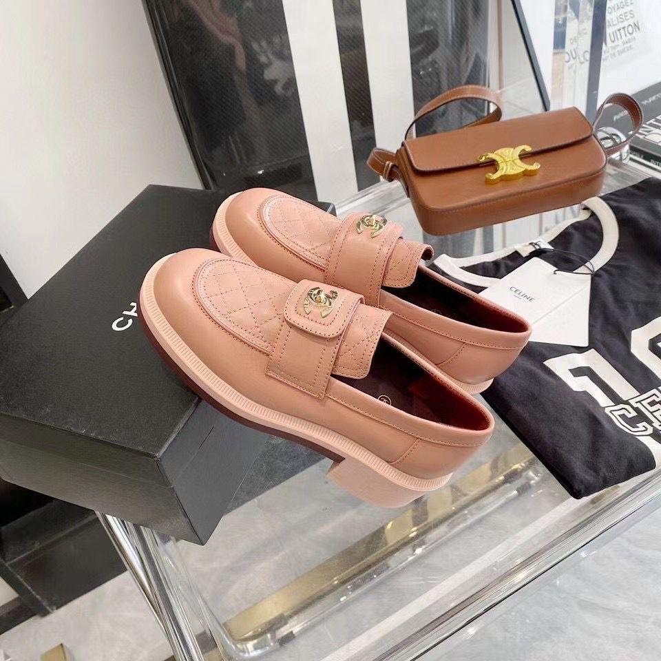 Лоферы Chanel 2021-2022 коричневые на большом каблуке