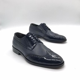 Мужские туфли Brioni 2022-2023 темно-синие кожаные с перфорацией