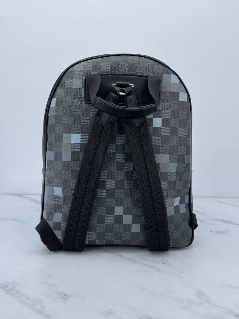 Женский рюкзак Louis Vuitton черный с голубой шашкой 29x37x13