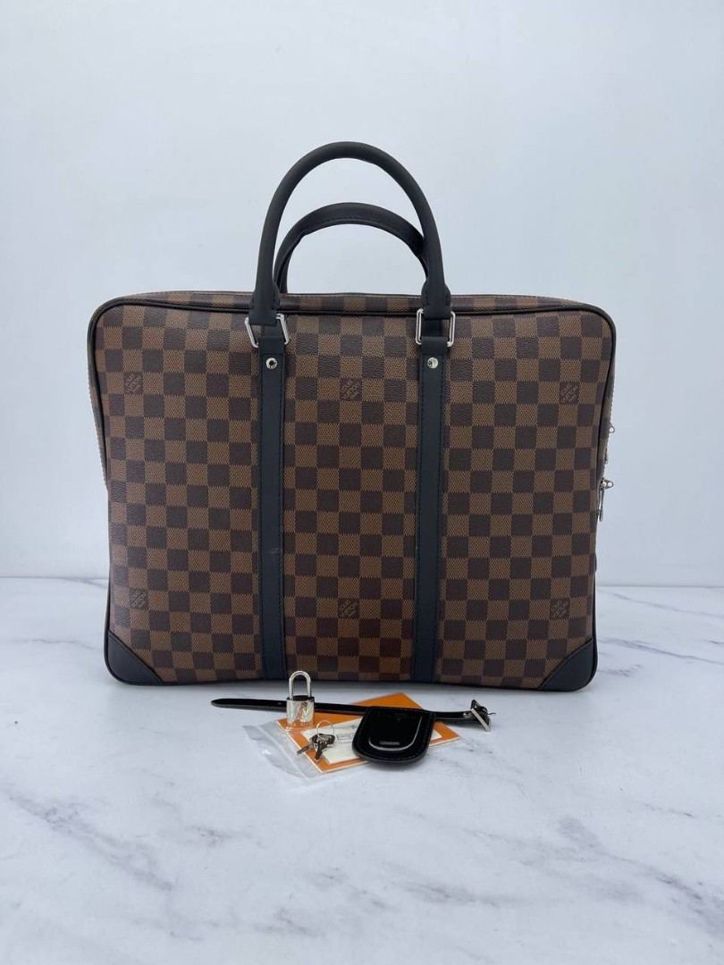 Мужская деловая кожаная сумка Louis Vuitton коричневая 40x31x6,5