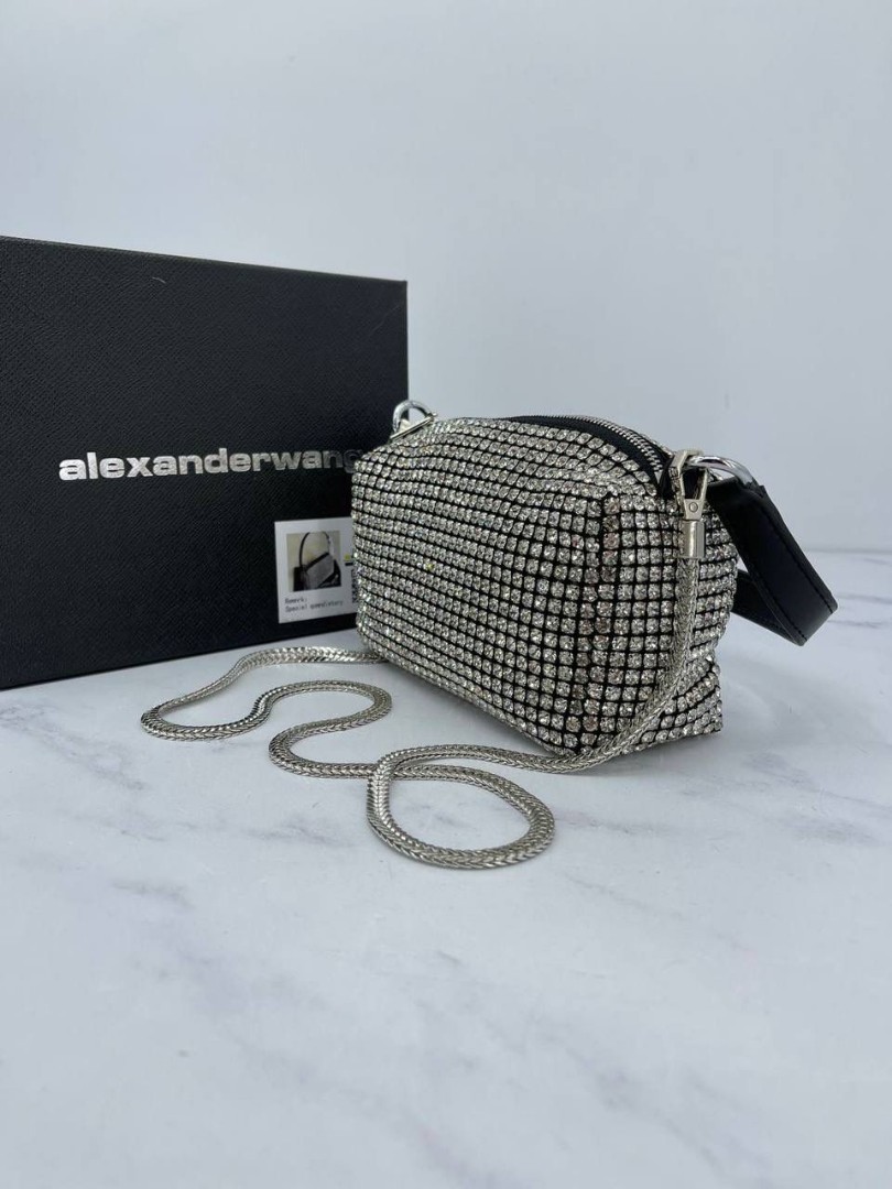 Женская сумка Alexander Wang белая со стразами 18x10