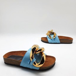 Шлепанцы с цепочкой JW Anderson голубые с коричневым