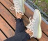 Женские кроссовки Adidas Yeezy серые с зеленым