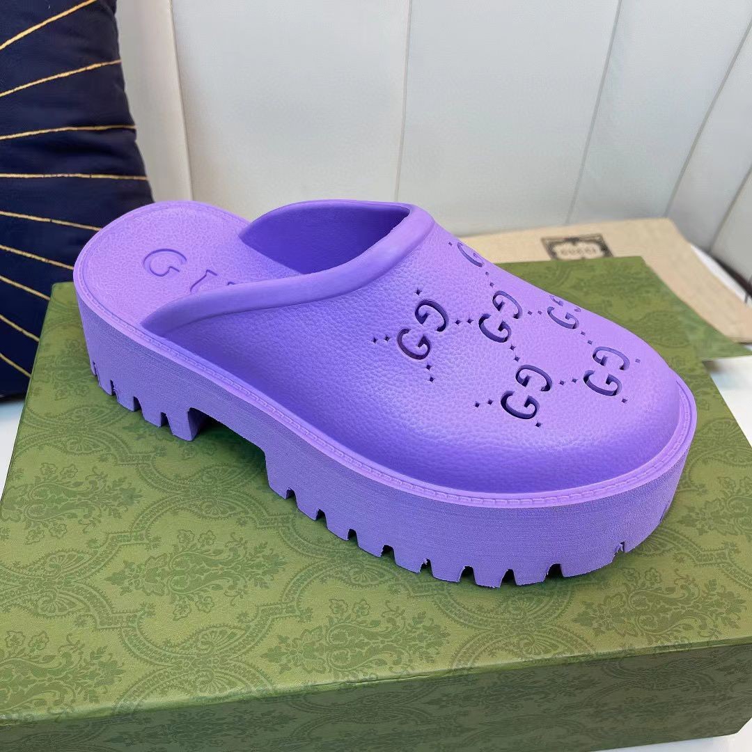 Женские шлепанцы Gucci 2022 фиолетовые на платформе