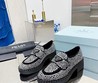 Женские лоферы Prada черные кожаные со стразами