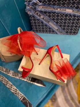 Женские туфли Jimmy Choo 2022 красные текстильные с открытым носком