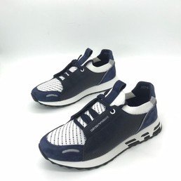 Мужские кроссовки Emporio Armani 2022-2023 синие кожаные с текстурой