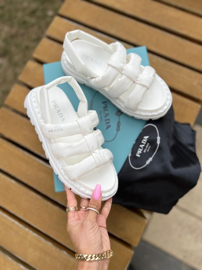 Женские сандалии Prada new collection кожаные белые