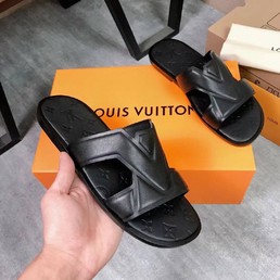 Мужские шлепанцы Louis Vuitton черные кожаные