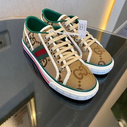 Женские кеды Gucci коричневые с белой окантовкой