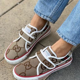Кроссовки Gucci Tennis 1977 коричневые с красным элементом