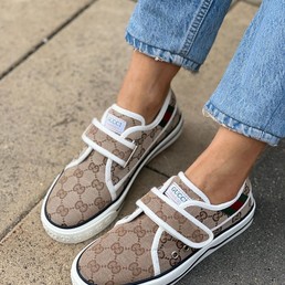 Кроссовки Gucci Tennis 1977 коричневые с черным элементом