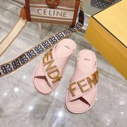Женские шлепанцы Fendi new collection розовые кожаные