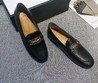 Женские лоферы Gucci черные кожаные с зеленым элементом