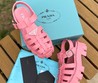 Женские сандалии Prada 2022 кожаные розовые