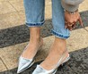 Женские туфли-лодочки Prada серебристые кожаные