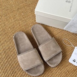 Женские замшевые шлепанцы Brunello Cucinelli серо-коричневые