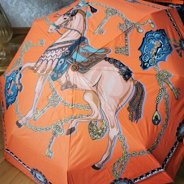 Зонт Hermes оранжевый с рисунком лошади