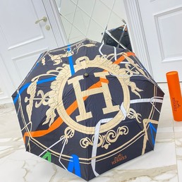 Зонт Hermes с логотипом черный с бежевым