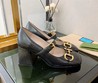 Женские кожаные туфли Gucci черные на среднем каблуке