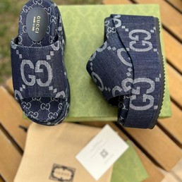 Женские босоножки Gucci New Collection на платформе темно-синие