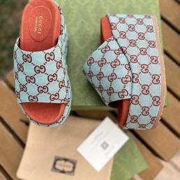 Женские босоножки Gucci New Collection на платформе голубые