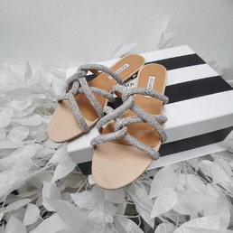 Женские летние сандалии Aquazzura Firenze 2022 серебристые с коричневым
