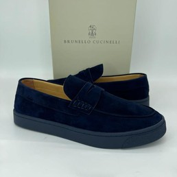 Мужские лоферы Brunello Cucinelli 2022-2023 темно-синие замшевые