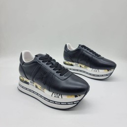 Кроссовки женские Premiata 2022 черные кожаные на платформе