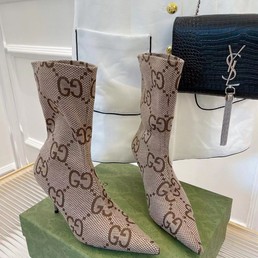 Женские ботильоны Gucci 2022 бежевые текстильные