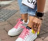 Женские кеды Chanel 2022 белые с розовыми шнурками