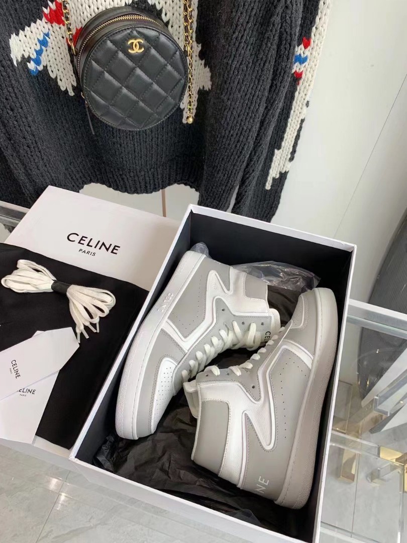 Женские кроссовки Celine 2022-2023 кожаные белые с серым