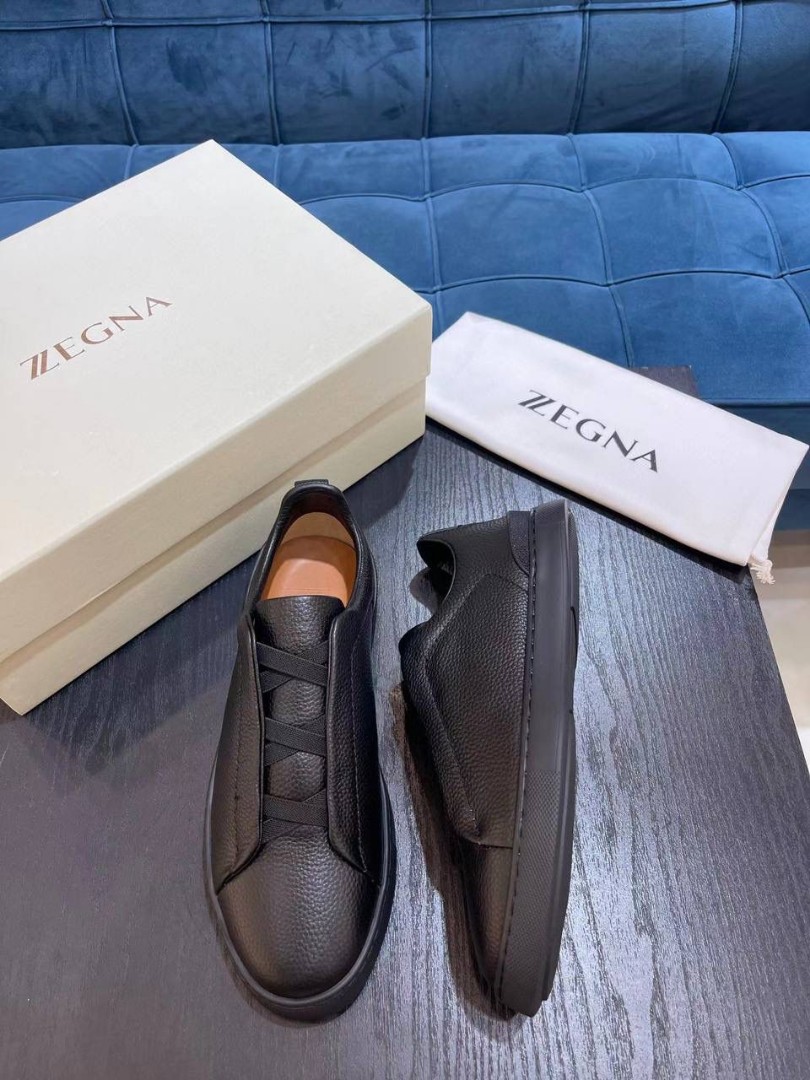 Мужские кроссовки Zegna 2022 кожаные черные